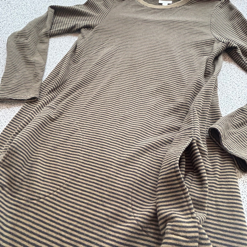 J.Jill Striped Dress Women S Olive Green Long Sleeve Pockets Casual Minimalist